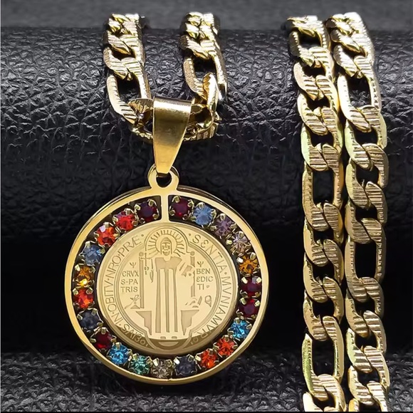 Saint Benedict Medallion Cuban Link Necklace - Picture 7 of 7